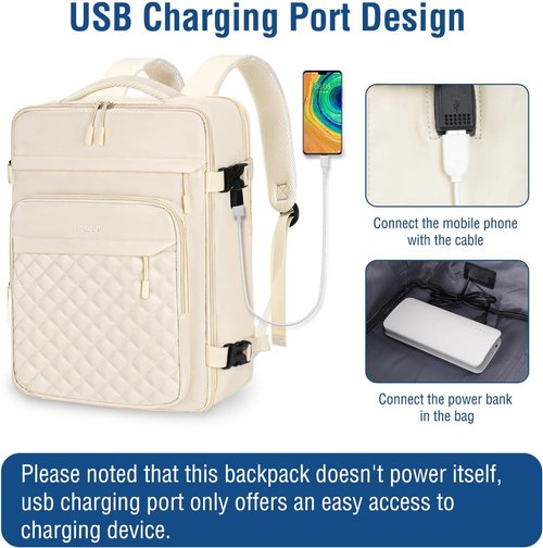 MOSISO Travel Backpack - 15-15.6 Inch Quilted Laptop Bag with USB Port & Packing Cubes | Beige