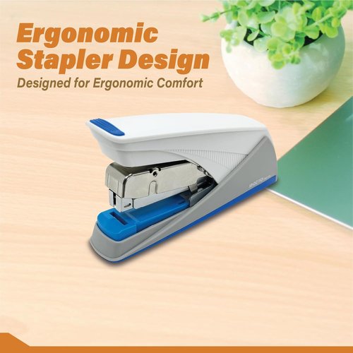 Easy-Flat Stapler | Effortlessly Staples 20-25 Sheets with 50% Less Force - Durable Steel/ABS Design (Blue & White)