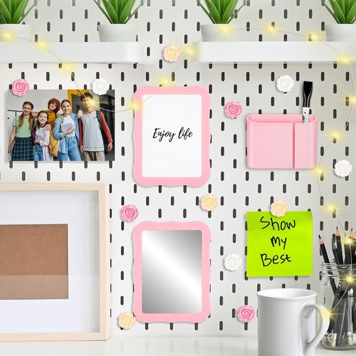 Gosodeny 17 Pcs Locker Accessories Kit, Pink Magnetic Mirror, Magnetic Pen Holder, Whiteboard, Cute Flower Magnet and Organizing Supplies Cute Locker Decor Backing for Girls in Middle School