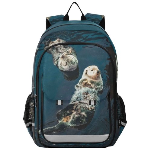 Glaphy Two Sea Otter Backpack School Bag Lightweight Laptop Backpack Student Travel Daypack with Reflective Stripes