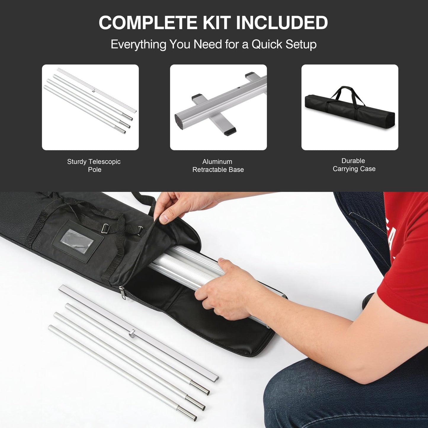 B.B.F MAKE Retractable Banner Stand Hardware 33" x 81" (Stand & Carrying Bag ONLY - No Printing Included) - Heavy-Duty Aluminum Base with Non-Slip Feet - Professional Hardware for 33x81 Inch Banners - 30-Sec Setup
