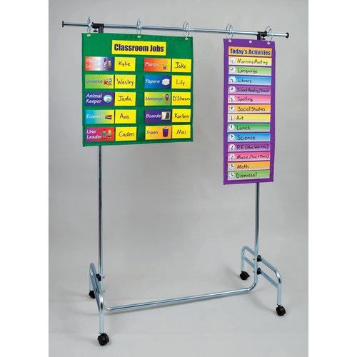 Pacon Adjustable Pocket Chart Stand, Metal, Locking Casters and Rings, Adjustable to 78", 1 Stand