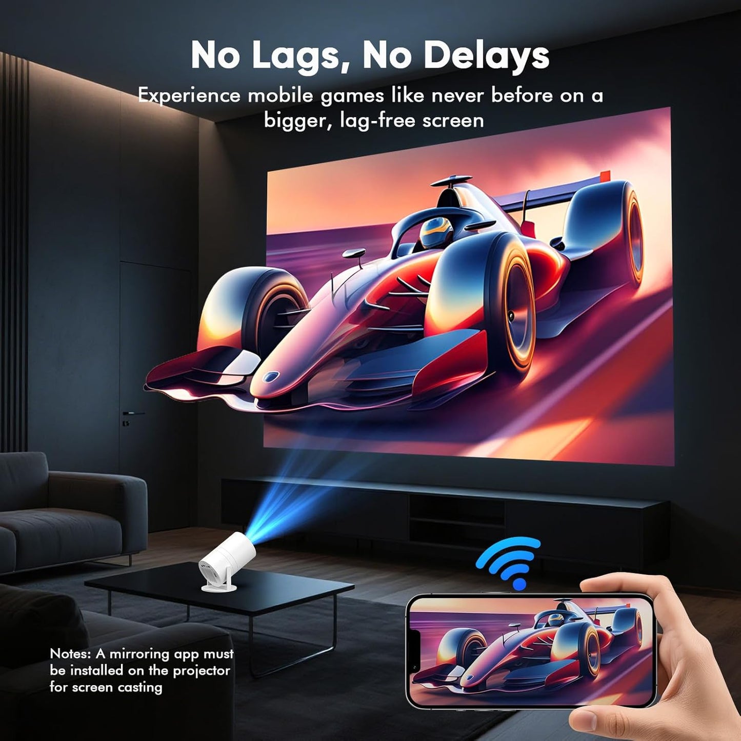 WISHOLY Mini Projector - 4K Portable Movie Projector with WiFi, Bluetooth & Built-in Streaming Apps | 180° Rotatable for Home Theater & Outdoor Use