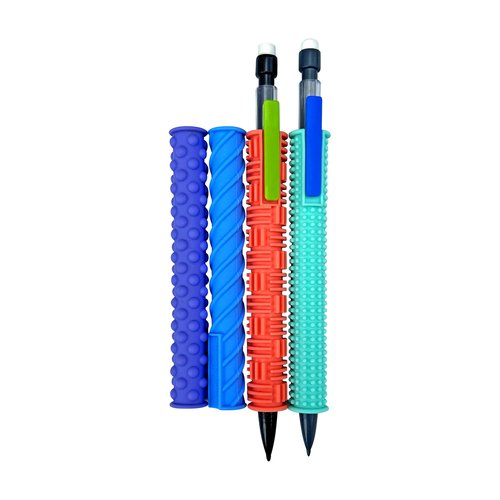 Gyre & Gimble Pencil Gidgets – Textured Silicone Pencil Sleeve for Quiet Fidgeting – Transform Your Mechanical Pencil into a Sensory ADHD Tool for Kids and Adults – 4 Sleeves & 2 Pencils