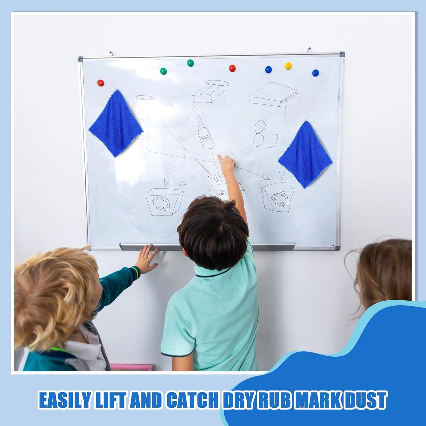 Zopeal Microfiber Dry Erase Board Cleaning Cloth - 8 Pack Washable Whiteboard Erasers | 10'' x 9.25'' Blue
