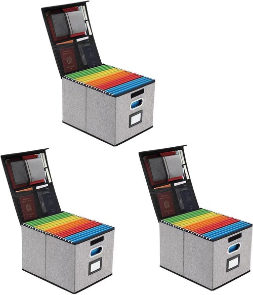 EXLIFBAG Portable File Organizer Box - Collapsible Filing Storage System for Home/Office | 3 Pack