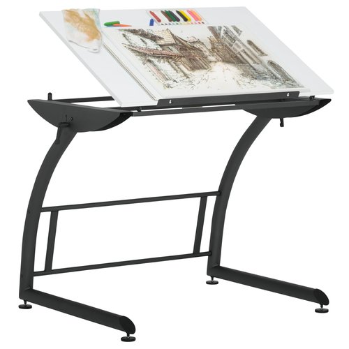 SD STUDIO DESIGNS Triflex Drawing Table, Sit to Stand Up Adjustable Office Home Computer Desk, 35.25" W X 23.5" D, Charcoal Black/White