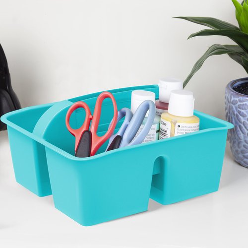 Storex Modern-Series Small Caddy – Multipurpose Classroom Organizer with Handle, Teal, 6-Pack (01061U06C)
