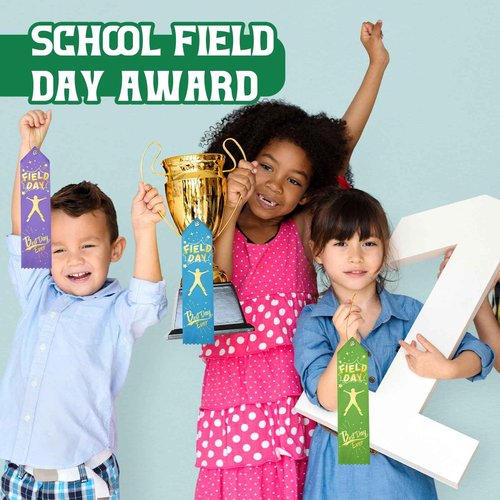 Berlune 200 Pcs Field Day Ribbons Bulk Best Day Ever Award Ribbon Participation Ribbon Honorable Mention Prize Ribbons with Event Card and Rope for Competition Sports Event Contest