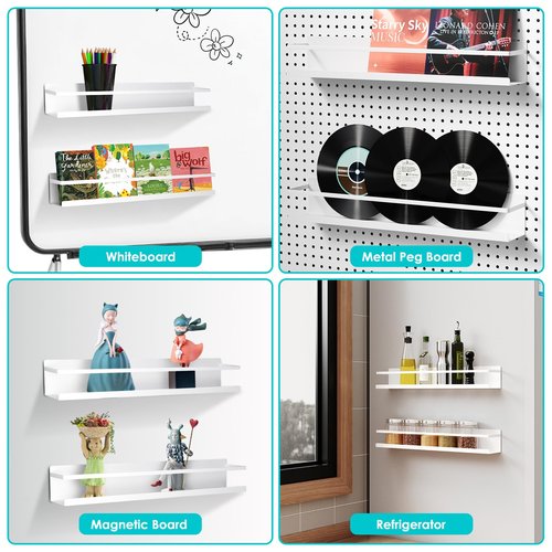 WYLUNBI 2 Pcs Magnetic Metal Book Shelves, 15.7'' x 2.7'' x 2.7'', Special for Whiteboard, Classroom and Fridge Storage, Holds up to 12 lbs