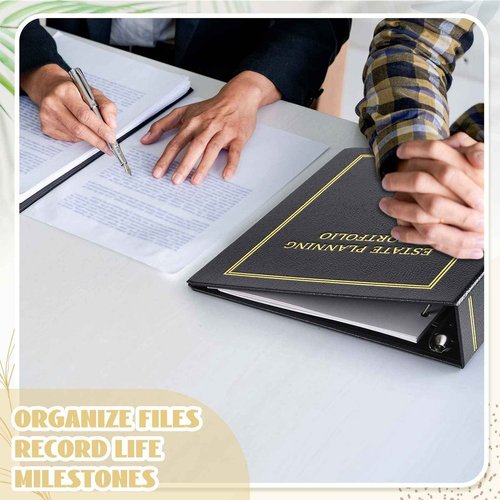 Feifeiya 4 Pcs Estate Planning Portfolio Binders with Gold Title in Case I Die Organizer with Index Tabs and Slipcase PU Leather 3 Ring Binders 11.5 x 11 x 2.5 Inches (Black)