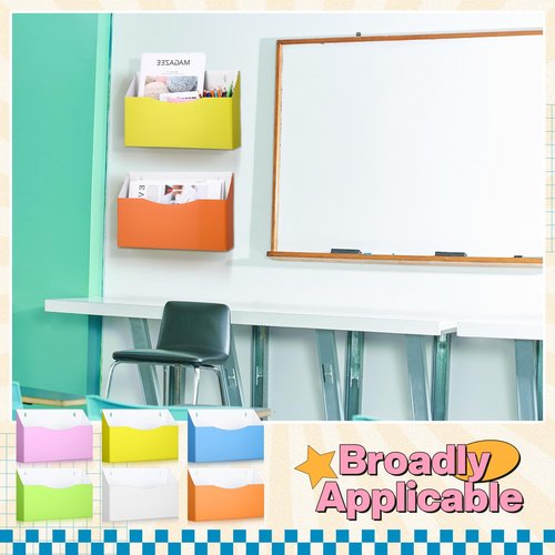 Fuyoooo 12 Pcs Single Pocket File Holder Wall Mount Magazine Holder Bulk Wall Hanging File Organizer with Screw Cardboard Classroom Mailbox Organizer School Office Mail Magazine Letter Paper Folder