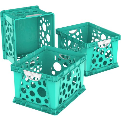 HomeStock Premium File Crate with Molded Handles, Letter and Legal Document and Folder Storage, 3-Pack, Made of Plastic - 17.25" L X 14.25" W X 10.5" H Teal/White