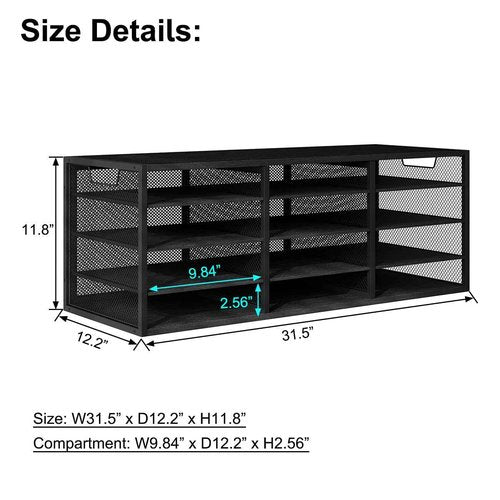 PAG Desktop Mail Sorter, Industrial Countertop Heavy Duty Literature Organizer, Student Mailbox for Classroom, Bill Paper Holder Rack for Office Home School, 12 Compartments, Black