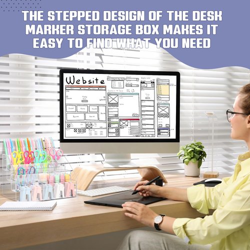 Cinnvoice Acrylic Pen Organizer Storage 20 Compartments Vertical Marker Organizer Acrylic Pen Display Holder for Office Desk Desktop Stationery Pencil Storage, 10.4 x 7.1 x 7.5 Inch