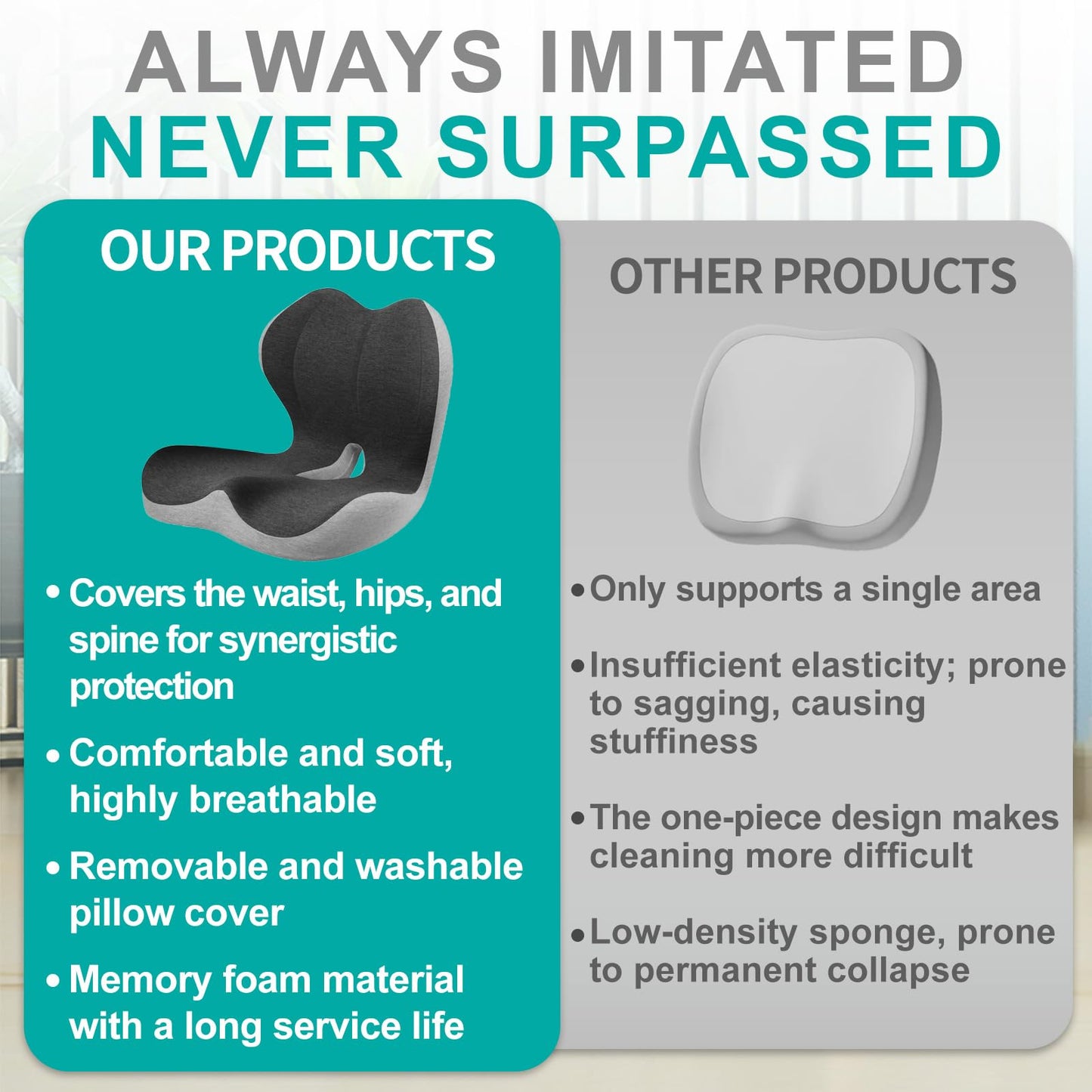 Seat Cushion for Office Chair, Car and Wheelchair Use, with Lumbar Support Pillow and Memory Foam Coccyx Cushion for Tailbone, Back, Sciatica, Ergonomic seat Cushion