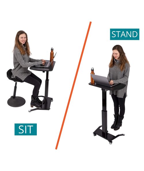 Stand Up Desk Store Pneumatic Adjustable Height Tilting Laptop Lectern Speakers Podium (Black, 25.5" Wide)