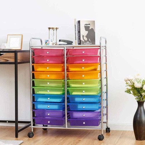 FUTADA 20 Drawers Rolling Storage Cart with Lockable Casters for School, Office, Home