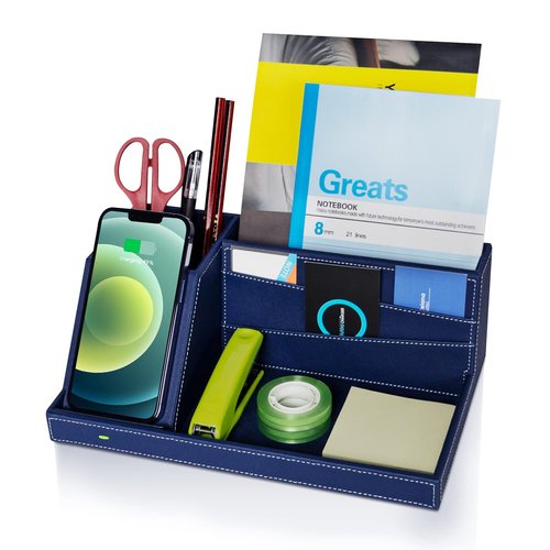 Desk Organizer with Charging Station, Nightstand Organizer Phone Docking Station, Men Gift Husband Wife Anniversary Dad Birthday Nightstand Purse Father Graduation Male Travel Idea Gadgets