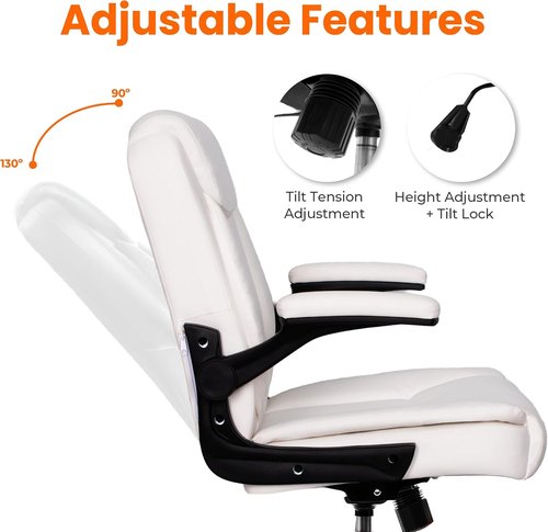NEO Ergonomic Gaming Chair - Mid-Back Leather with Adjustable Armrests & Swivel Wheels | White