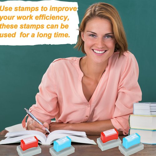 4 PCS Teacher Stamps for Classroom Self-inking Accommodations Stamp Set Completed Grading Rubber Behavior Teacher Stamps for Back to School Homework Student Dormitory First Day of School Supplies Gift