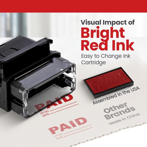 Promot Paid Stamp Self Inking Stamp - Paid Stamp for Office, Accounts Payable Stamp w/Check Number and Date - Rubber Stamps for Retail Use, Red Ink Stamp, Self Inking Stamp for Business Supplies