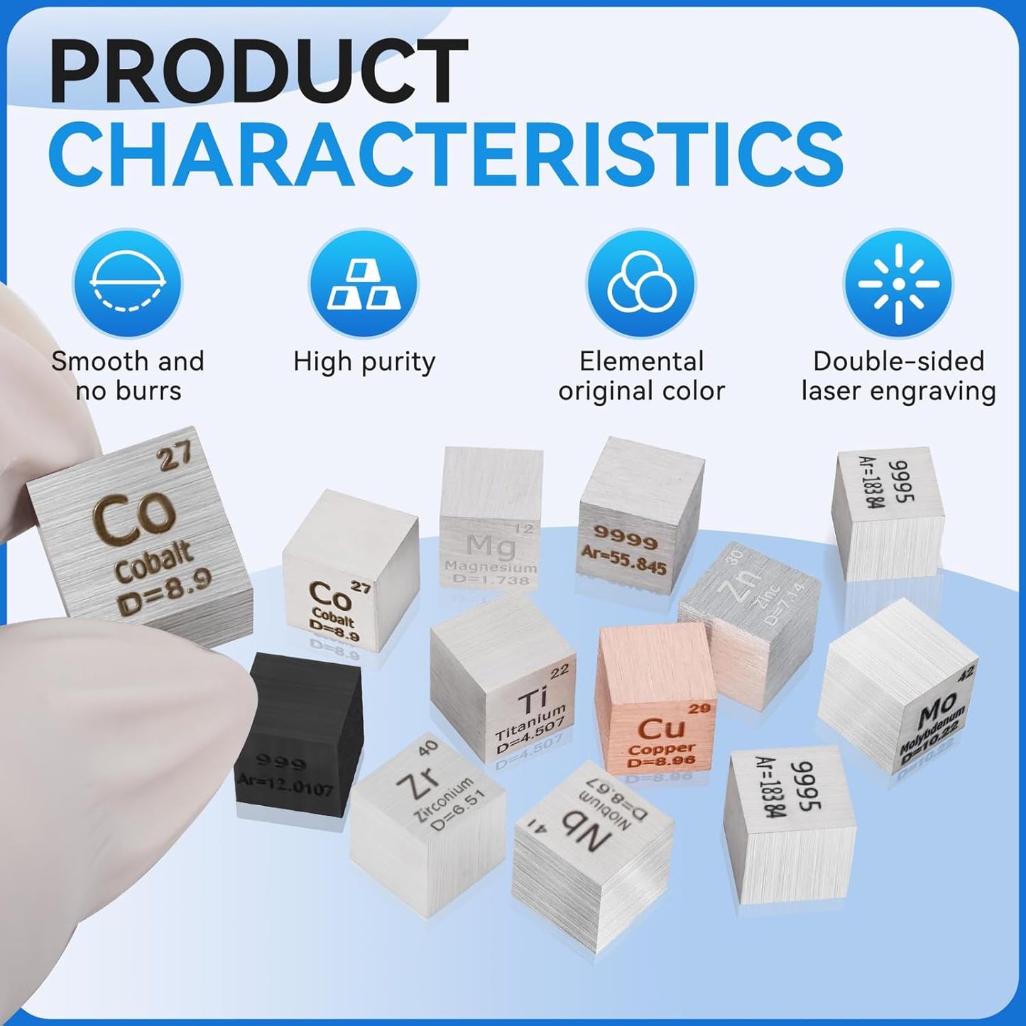 Cobalt Metal Element Cube - 10MM High Purity 99.95% | Perfect for Periodic Table Collectors