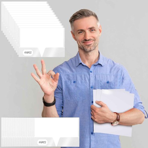 Seajan 100 Pack Folder with 2 Pocket Glossy Laminated Letter Size Paper Folder with Pocket Bulk Paper Portfolios for School, Teacher, College, Office (White)