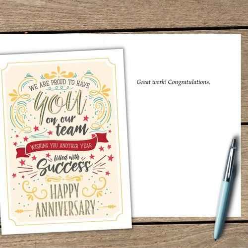 25 Employee Anniversary Cards - Modern Typographic Design - 26 White Envelopes - FSC Mix