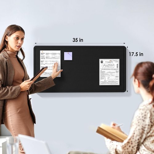 MaxGear Bulletin Board - 35" x 17.5" Foldable Felt Vision Board | Black Decorative Cork Board for Home & Office