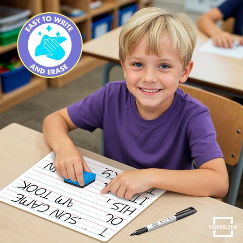 Scribbledo 10 Pack Double Sided Whiteboards Lined Dry Erase Board for Kids Ruled Writing Board Handwriting Practice for Kids Small White Board Dry Erase Boards Lines 9x12 Student 10 Dry Erase Markers