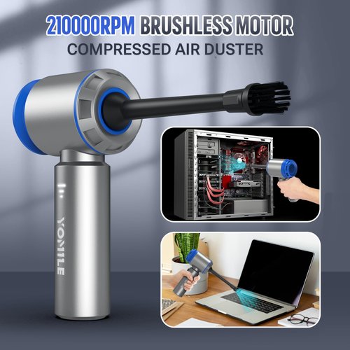 Electric air Duster - 2 in 1 210000RPM Brushless Air Duster & 21000PA Car Vacuum 9000mAh Battery Air Blower Wireless Handheld Vacuum for Car,Office and Home (Blue, 18Kpa)