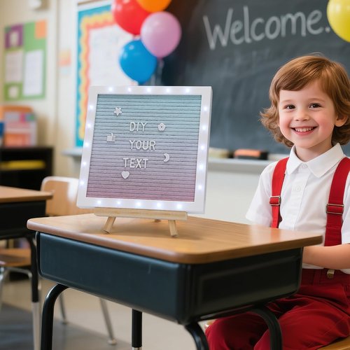 LED Gradient Felt Letter Board Sign with Stand & 470 Letters - 10in × 10in First Day of School Changeable Message Board for Classroom Decor Birthday Gifts Wedding Party