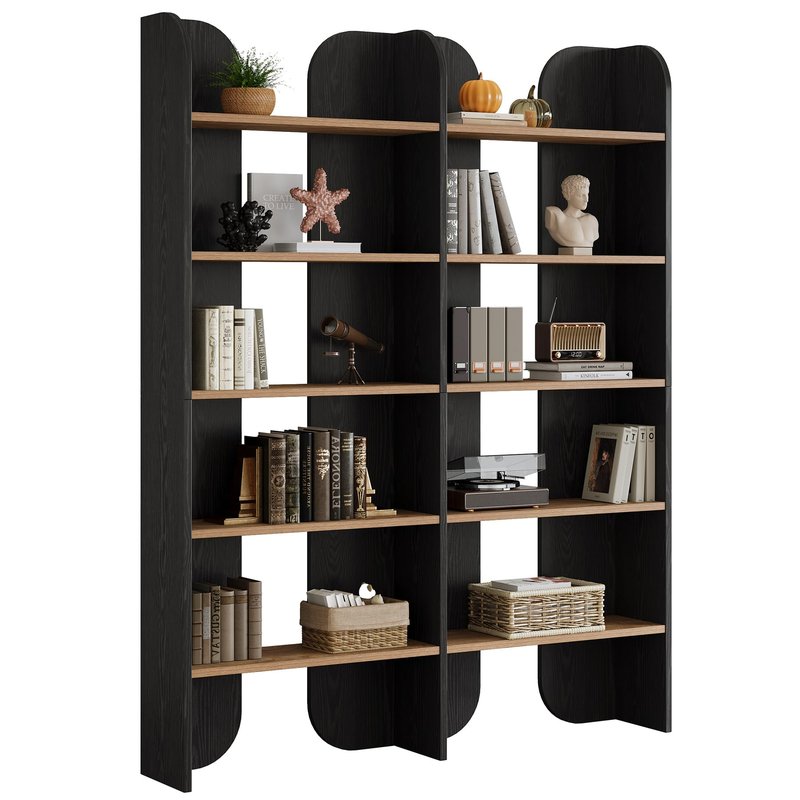 Tribesigns 5-Tier Tall Farmhouse Bookshelf, 70.87" Double Wide Bookcase with Open Shelves, Vintage Bookshelf for Living Room, Office, Study Room, Bedroom (Black)