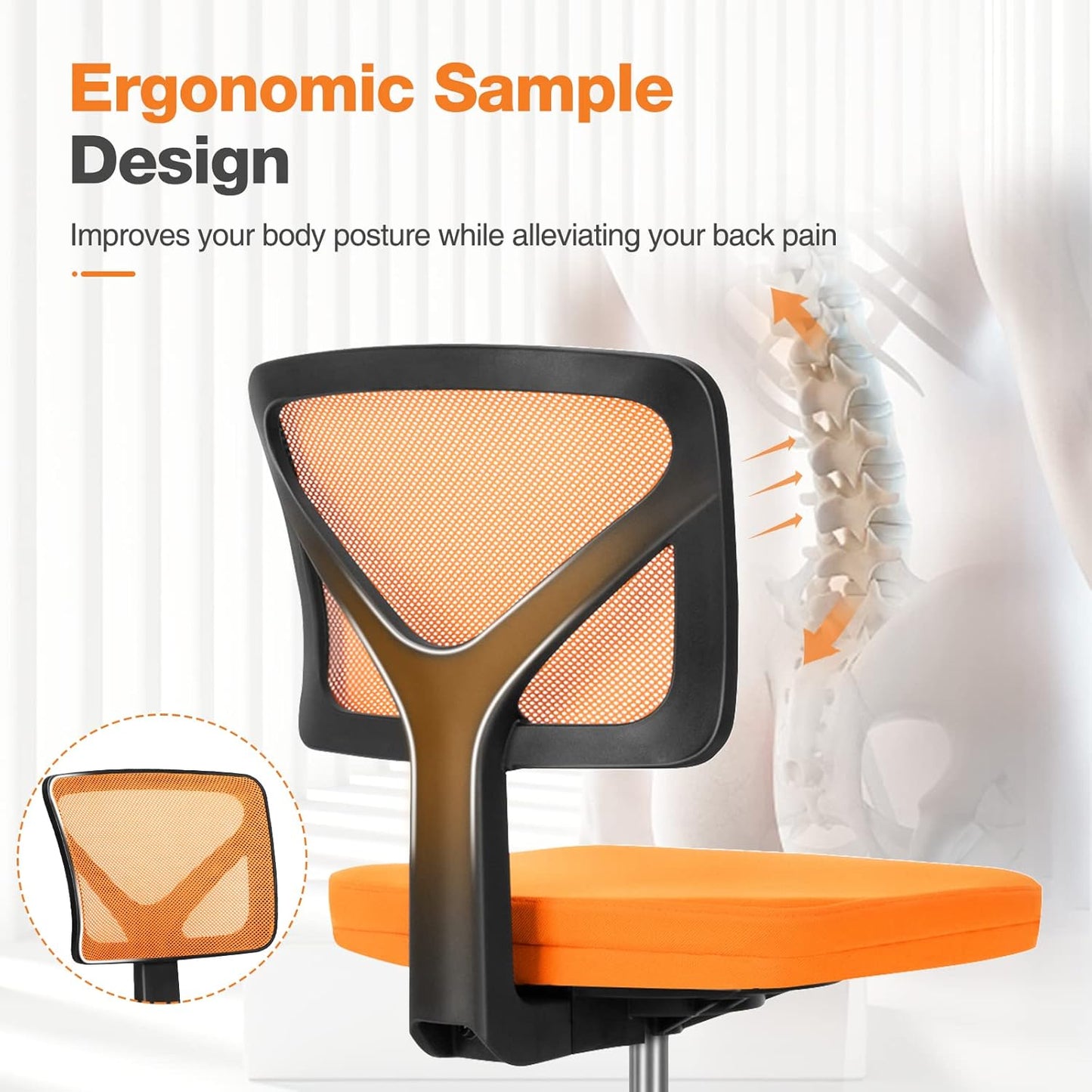 Sweetcrispy Ergonomic Small Office Chair - Low-Back Mesh Swivel Design with Lumbar Support | Classic Orange