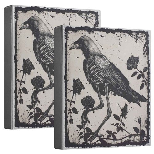 Naanle Gothic 3 Ring Binder Skeleton Crow Roses 1.5 Inch Binders Letter Size Dark Decorative Hardcover with 3 Interior Pockets Goth Binder Organizer for Home School Office Supplies, 2 PC, Muti