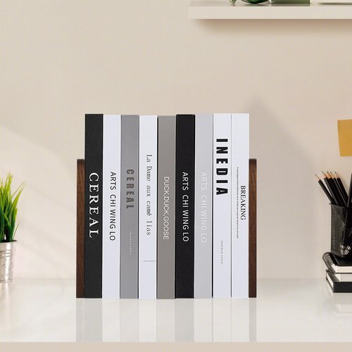 Book Ends, Black Walnut Wooden Bookends for Shelves - Heavy Duty Non-Slip Book Organizers, Upgraded Large Decorative Bookend Holders for Home, Kitchen, Office, Set of 2, Large