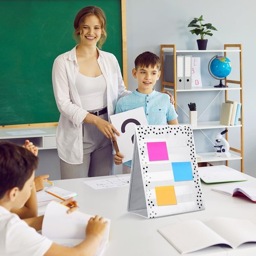 Epakh Polka Dots Tabletop Pocket Chart for Classroom 17 x 13 in Desktop Stand Pocket Chart Double Sided and Self-Standing for Teacher Aids in Teaching