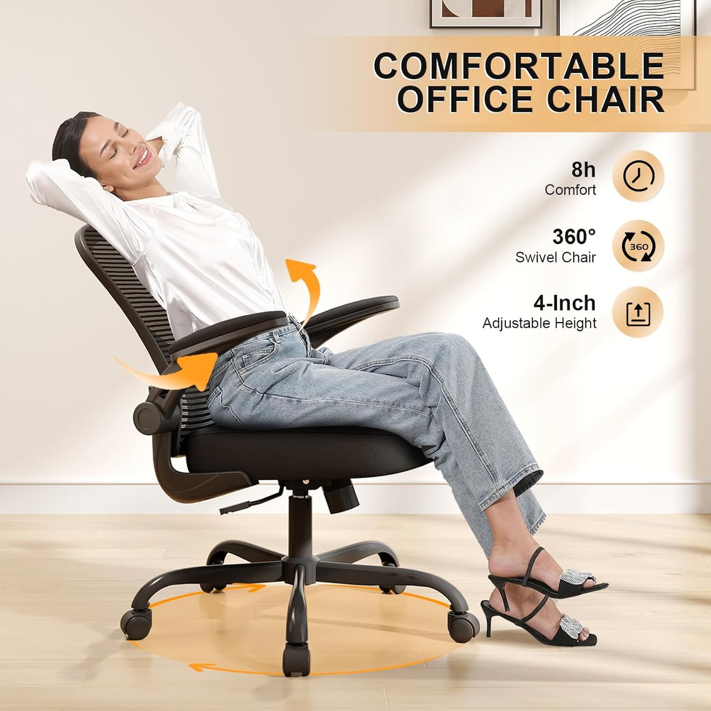 Skiennix Ergonomic Office Chair - High Back Mesh Design | 330LBS Capacity, Adjustable Lumbar Support, Flip-Up Armrests