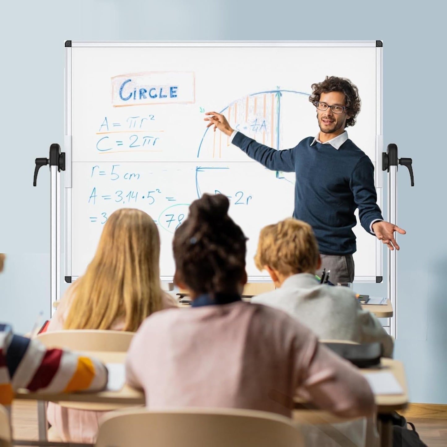 VIZ-PRO Double-Sided Mobile Whiteboard - 48 x 36 Inches Magnetic Dry Erase Board on Wheels