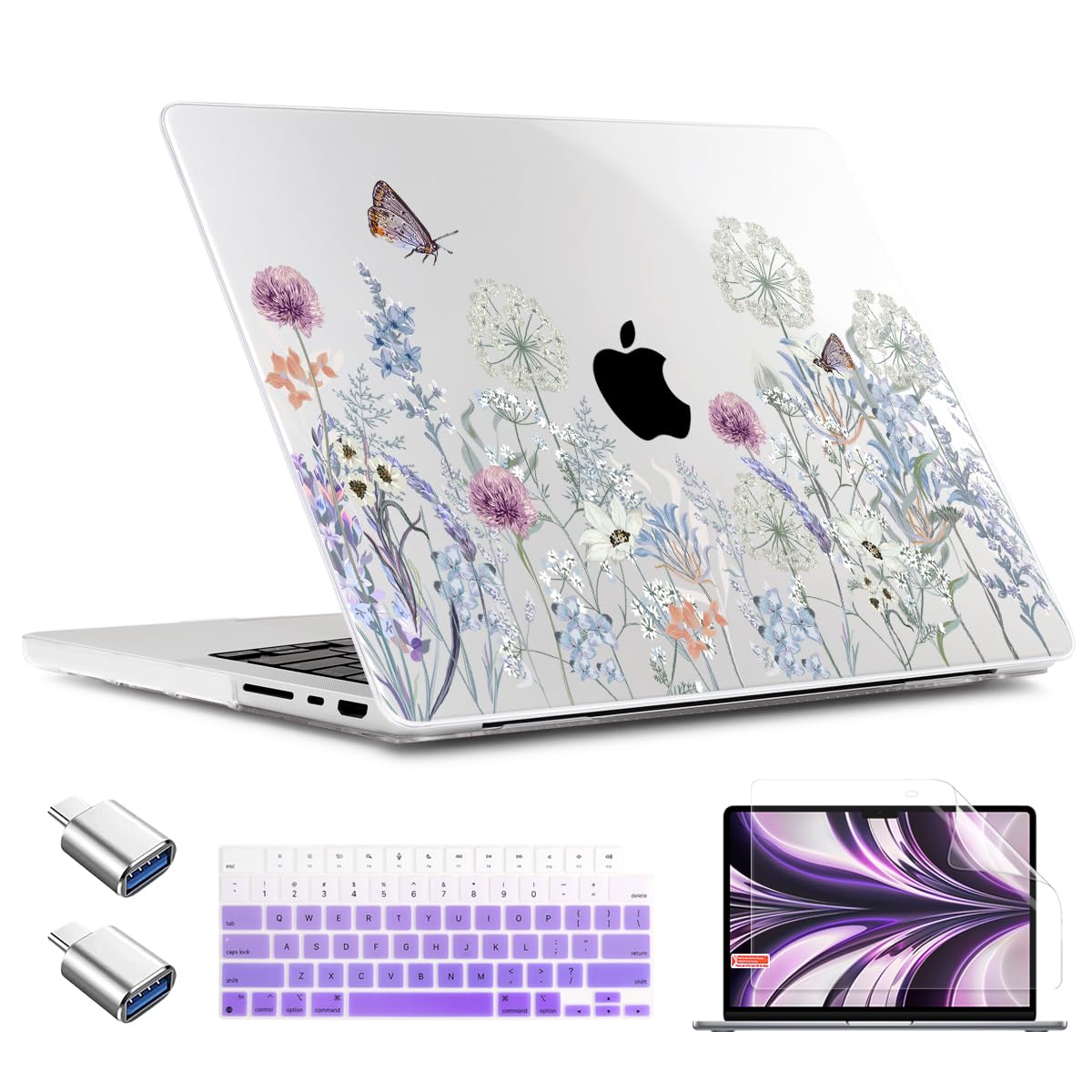 TWOLSKOO Compatible with M4 MacBook Pro 16 inch Case A3403 A3186 M3 A2991 M2 A2780 M1 A2485 Pro Max Chip, Plastic Hard Shell & Keyboard Cover & Type C Adapter & Screen Protector, Dandelions