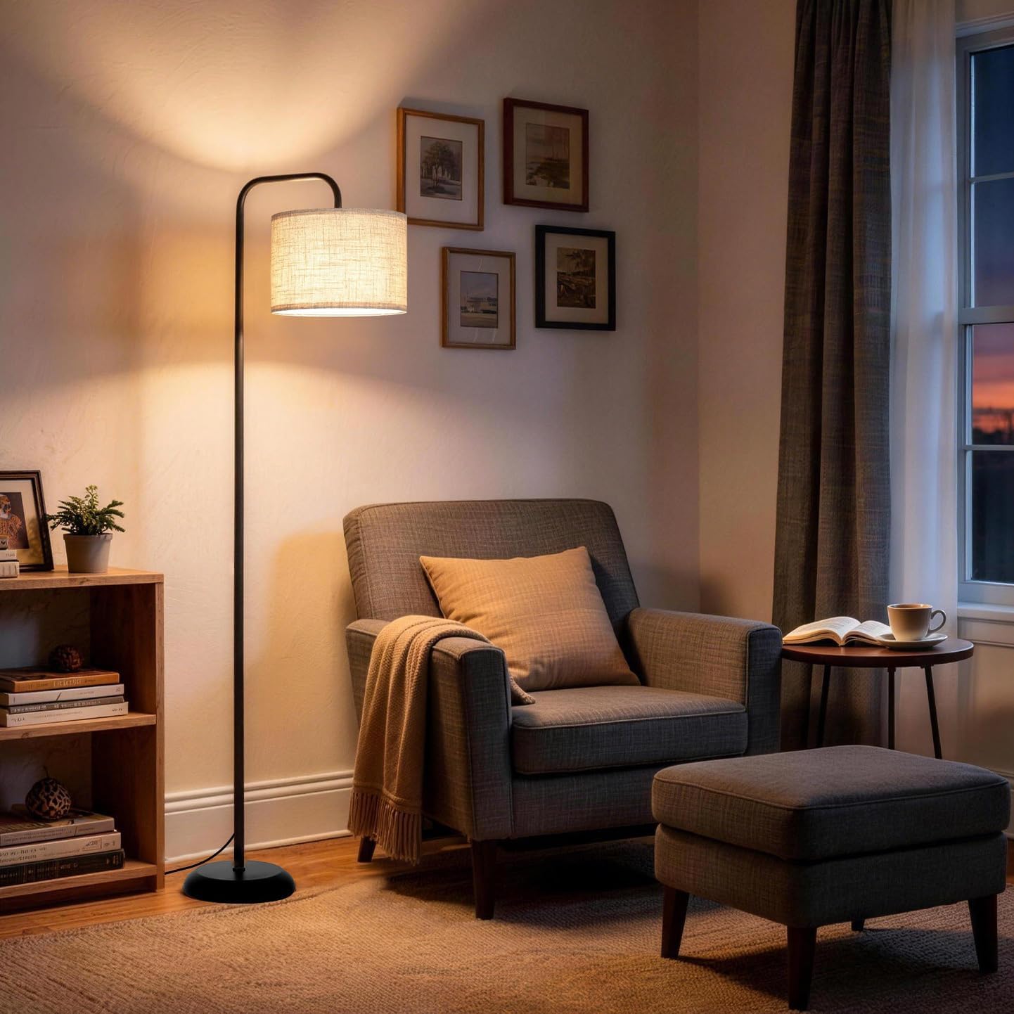 TJOY Floor Lamp - Modern ARC Design with 12W 3-Color Temperature Bulb | Stylish Black Metal for Living Room & Office
