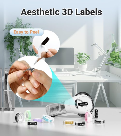 Embossing Label Maker Machine with-Tape, Vintage Embossed Label Maker Manual, Retro 3D Black Emboss Labeler with 10 Rolls 9mm Macaroon Embossing Label Tapes for Home Kitchen School Kids