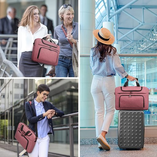 BERTASCHE Laptop Bag 17 17.3 inch for Women Computer Bag Laptop Case for Work Travel Business chromebook bag w/Shoulder Strap,Rose Red