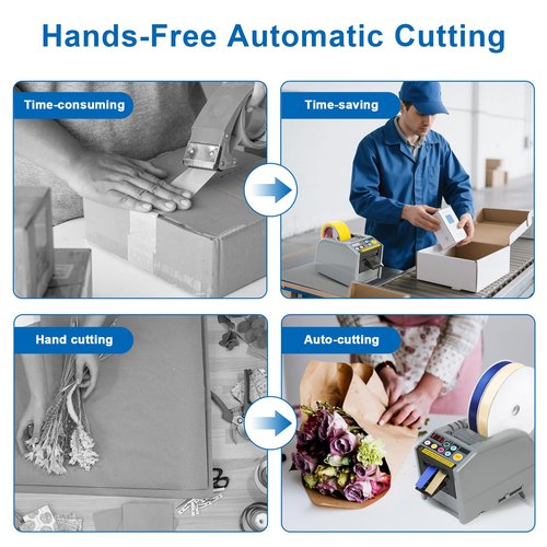 Ribbon Cutting Machine, Lightweight Dual-Tape Electric Dispenser, 39.9 in Max Length & 6 Memory Presets, Portable Auto/Manual Cutter for Warehouses, Gift Shops, Offices, DIY & Home