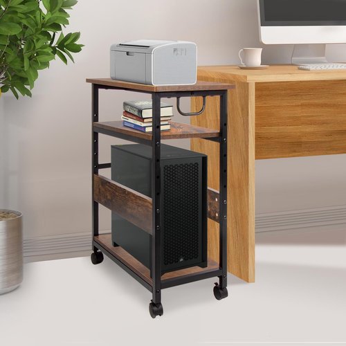 Computer Tower and Printer Stand, Height Adjustable Computer Tower Stand, 3-Tier PC Holder, PC Stands for Floor, Printer Stands with Wheel, Suit Tower Smaller Than 9" D x 19.7" W x 18.8" H