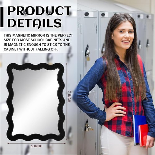Leinuosen Scalloped Magnetic Locker Mirror - 5" x 7" Real Glass Makeup Mirror | Cute Black Decor for Lockers