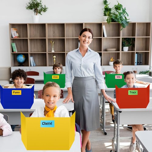 Skiennix 24-Pack Colorful Privacy Folders - Durable Erasable Plastic Dividers for Classroom Desks | Easy Clean Testing Shields with Extra Labels