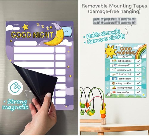 Magnetic Bedtime Routine Chart for Kids | Toddler Daily Schedule & Dry Erase Checklist