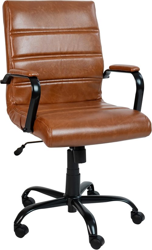 Flash Furniture Whitney Mid-Back Desk Chair - Brown LeatherSoft Executive Swivel Chair | Stylish Black Frame